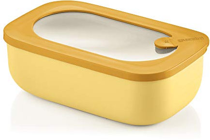 Guzzini Kitchen Active Design Contenitore Ermetico Rettangolare per Frigo/Freezer/Forno a Microonde, Spalvieri & Del Ciotto, 20 x 12 x h7 cm, 900 cc, Giallo