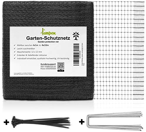 lampox Teichnetz, Gartennetz, Vogelschutz-Netz, Pool Netz, Obstbaumnetz, Vogelabwehr-Netz, Laubnetz, Witterungs- & UV-beständig, robust, 20x Erdhaken & 20x Kabelbinder (4 x 10m)