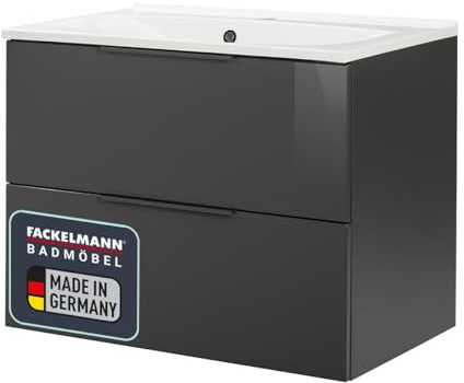 FACKELMANN Luna Badmöbel Set 2 Teile/Gussmarmor Waschbecken/Waschbeckenunterschrank mit 2 Schubladen/Badschrank mit Soft-Close/Möbel fürs Badezimmer/Korpus & Front: Anthrazit/Breite: 80 cm