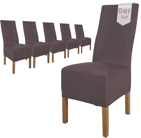 Scheffler Home Stuhlhussen 6er Set in Nordic Grey Stretch Lena | Elastische Stuhlbezüge, waschbar, bügelfrei und pflegeleicht, für Polsterstühle und Esszimmerstühle