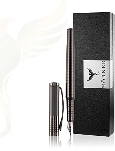 Hörner Fortress - Hochwertiger Füllfederhalter Metall I Premium Geschenkbox I Tinte in Schwarz I Luxus Design I Edel Feder Made in Germany I Attraktiver Stift für Herren und Damen