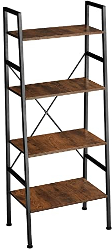 tectake® Industrial Leiterregal mit 4 Ebenen, Regal schmal 57,5 x 35,5 x 139cm, Bücherregal Wand, als Raumteiler Regal, Küchenregal Wand, Nischenregal, Bookshelf - Industrial Dunkelbraun