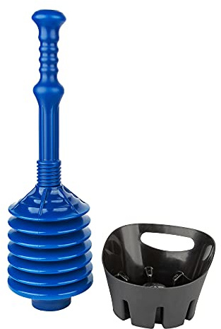JS Jackson Supplies Blue Bellows Accordion Toilet Plunger with Black Storage Tray