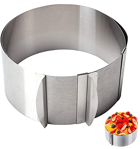 Anello Torta, Stampo Circolare per Torte Regolabile, Anello ​per Mousse, Allungabile Regolabile Cerchio Torta in Acciaio Inossidabile, Diametro Regolabile da 16-30cm, per Dessert, Torta, Mousse