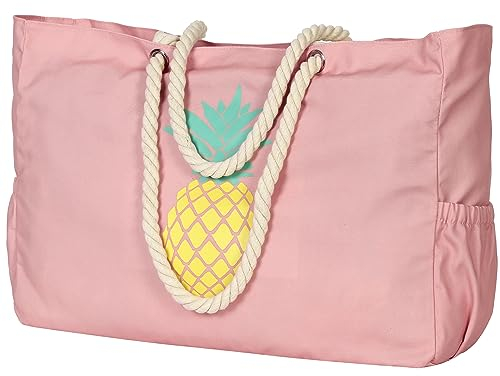 AIREE FAIREE XL Large Beach Tote Bags - Ananas-Muster, Flaschenöffner und Schlüsselhalter, Strandtasche mit Reißverschluss, XXL für Damen