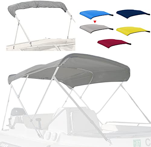 Zenicham 3 Bow Fade and Crack Resistant Bimini Top Replacement Cover, 600D Marine Grade Waterproof Sun Shade Boat Canopy, Easy Install Zipper Sleeves Boat Awning/Without Frame, Grey 6'L 73-78 W
