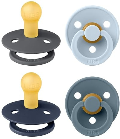BIBS Colour Schnuller, 0-6 Monate, 4er-Pack, Runder Sauger, Deep Space Mix | Naturkautschuklatex | Größe 1 | BPA-frei | Hergestellt in Dänemark | Hohe Akzeptanz | Luftlöcher | Komfortschild