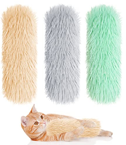 Nydotd 3pcs Cat Toys Cat Pillows, Catnip Toys Interactive Cat Kicker Toy Soft and Durable Plush Fabric Kick Sticks Chasing Chewing Filled Chew for Puppy Kitty Exercise (Gray, Beige, Grass Green)