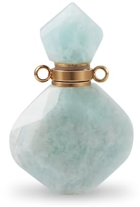 1pc Natural Stone Perfume Bottle Pendant Gemstone Amazonite Aromatherapy Essential Oil Hanging Diffuser Vial Ornament for Jewelry Making