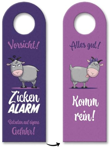 Vorsicht Zickenalarm Türhänger 3er Set mit süßen Ziegen originelles Türschild für das Kinderzimmer deiner Tochter oder die Türklinke deiner besten Freundin