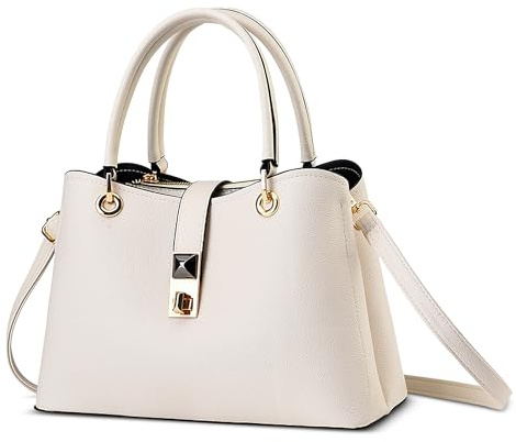 FOLOVEYA Schönsten Damen Handtasche Frauen Henkeltaschen Elegant Top-Griff Taschen Mode Umhängetasche Shopper Schultertasche PU Leder für Arbeiten Reisen Dating Weiß