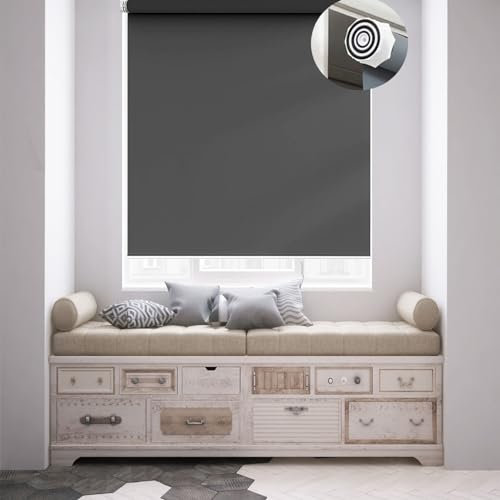 Thermorollo Ohne Bohren Klemmfix 35 x 140 cm Sichtschutz, Lichtschutz, Rollo Seitenzugrollo inkl. Zubehör für Türen und Fenster, Dunkelgrau