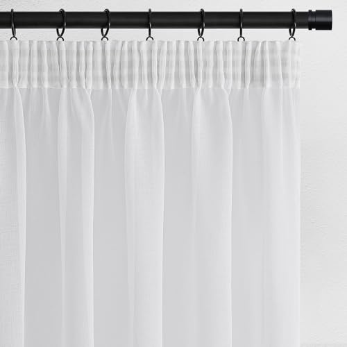 Topfinel Gardinen Kurz Vorhang kräuselband Stores Gardine Schals mit Ösen Voile Curtains Living Room Fensterschals Vorhänge Weiss 140 cm Lang Dekoschal für kleine Fenster