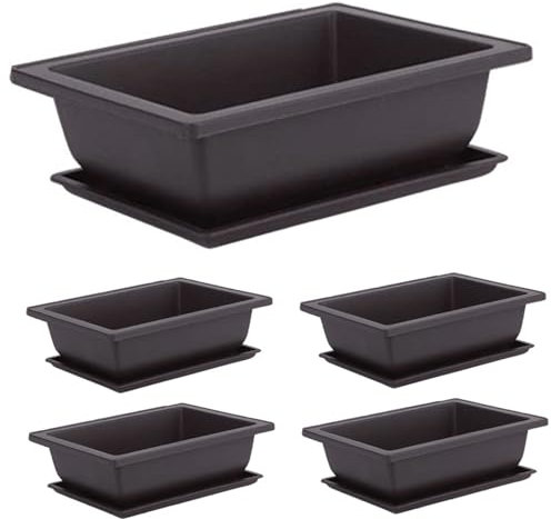 10PCS Bonsai Pot Square Plastic Plant Pot with Saucer 6.3x4.7x2.3 Inch Bonsai Tree Pots with Trays Garden Pots for Flower Succulent Growing