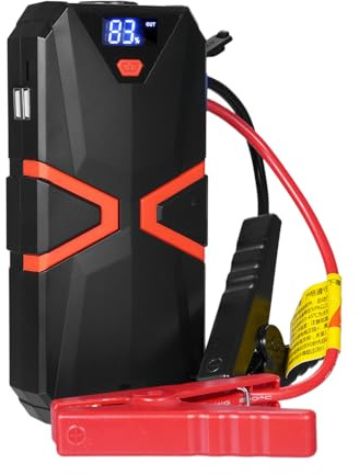 Jemora DN06 Fuente de alimentación de arranque de emergencia para automóvil Arrancador de batería para automóvil, corriente máxima de 600 A Fuente de alimentación de arranque de emergencia de 6000 MAh