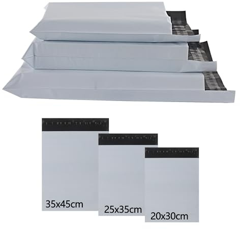 huruirui Enveloppe Plastique Expedition 30pcs Pochette Colis Vinted 20x30cm/25x35cm/35x45cm Opaque Autocollant Envoi de Sachet Colis D'expédition pour Vêtements Logistique Emballage Transport