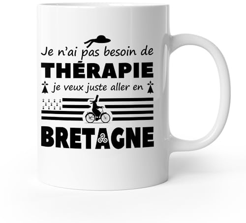 MAXI SHIRT Mug Breton humoristique Thérapie Bretagne | en Céramique | Blanc Brillant | imprimé des 2 côtés