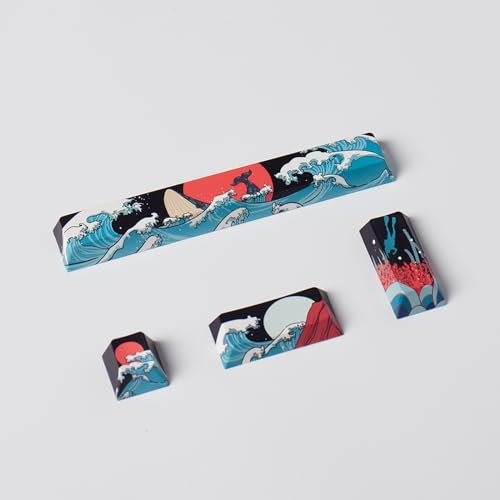 4pcs Keycaps, Blue Coral Sea Keycaps PBT Keycap Cherry Profile Dye-Sublimation Space Bar 6.25U ESC Enter Custom Keycap Set for Mechanical Keyboard Caps Desktop Computer Keyboards