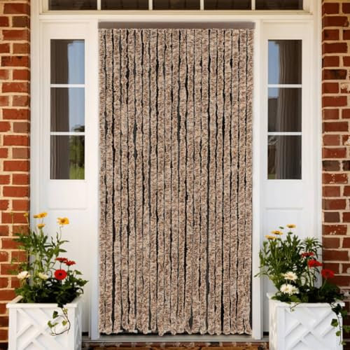 LAPOOH Fly Curtain Beige and Dark Brown 100x200 cm Chenille,Fly Curtain,Fly Screen Door,Insect Protection Door-377322