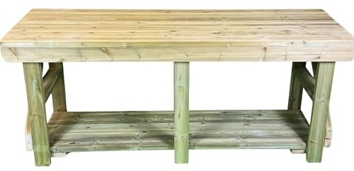 Werkbank aus Holz für den Innen- und Außenbereich, Pflanztisch, Grilltisch, Pizzaofentisch (1,5 m – groß, einzelne Ablage)
