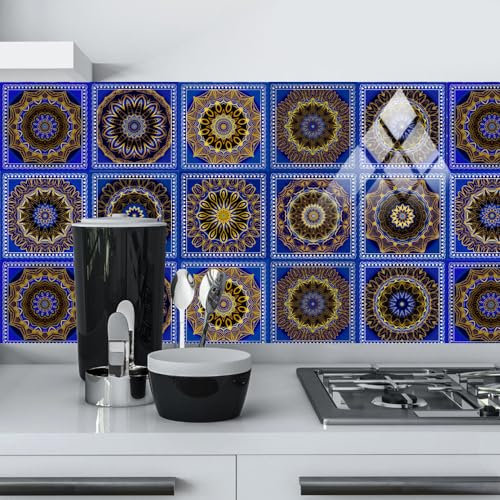 Tile Stickers Navy Blue Vinyl Waterproof Peel and Stick Tiles Kitchen,Bathroom Tile Stickers,Backsplash for Kitchen,Floor Tiles Self Adhesive,DIY Home Decor 10 PC(30x30cm)