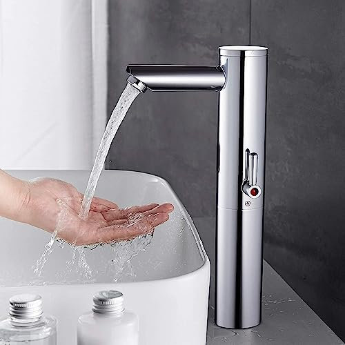 Fyeer Rubinetto Bagno con Sensore Automatico A Infrarossi Senza Contactless Rubinetto per Bagno Rubinetteria Lavandino, Corpo Alto Moderno Miscelatore Ottone Cromato