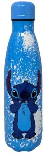 CARTOON Bottiglia termica in acciao inossidabile con tappo svitabile, borraccia termica in acciaio inox per bambini ragazzi, 500 ml (Stitch, azzurro)