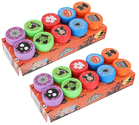 KICHOUSE Mädchen Halloween Stempel Cartoon Stempelspielzeug Für Geburtstagsfeiern Und Halloween Vorab Eingefärbt Zusätzliche Stempelkissen Belohnung Für Mädchen