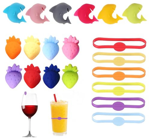 JCUGSBS 20pcs Glasmarkierer,Glas Markierung TrinkgläSer,Glasmarker Glasmarkierer Silikon,GläSer Markieren