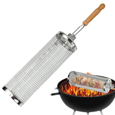 Panier à rôtir, tube de filet pour barbecue, cage à rouler pour barbecue avec tube en filet à rôtir | Cage cylindrique de barbecue en maille d'acier inoxydable pour légumes et viande de crevettes