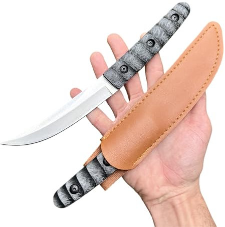 Obespina Couteau Lame Fixe Style Japonais Lame Acier 8cr13 Étui Camping Chasse EDC Poche camping extérieur cuir végétal collection bouche decoupe tranchant full tang
