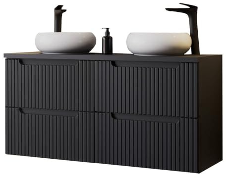[en.casa] Doppelwaschtisch Skelbolu Waschbeckenunterschrank mit 2 Waschbecken Badschrank mit 2 Schubladen gerillt Waschtisch mit Unterschrank für Wandmontage 120 x 72 x 40 cm Schwarz