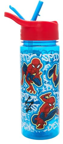 Marvel Spider-man Kids Water Bottles with Built in Dust Cover - 500ml BPA-Free Avenger Kids Drinks Bottle with Carry Handle - School Water Bottle with Removable Straw