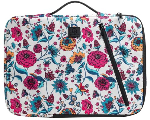 Exacompta - Réf. 17314E - 1 Housse ordinateur compatible avec PC de 15-16 pouces - poignée rétractable - petite poche à l'avant - fermeture zippée sur 2 côtés - en tissu recyclé - Paisley