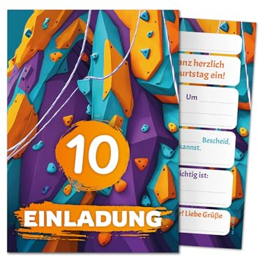 10 Einladungskarten zum 10. Kindergeburtstag Mädchen Jungen Klettern Kletterpark coole bunte Einladungen zehnte Geburtstag