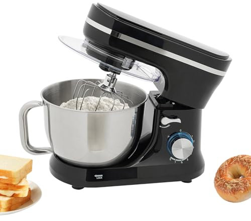 KiwiHood Elektrischer Küchenmixer 4,5L Edelstahl-Rührschüssel, 1000W Multifunktionaler Küchenmixer mit 8+1 Geschwindigkeiten, Knethaken, Schneebesen und Spritzschutz für Brot, Kuchen und mehr