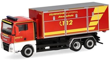 Herpa LKW Modell MAN TGX XL Euro6CWechsellader Feuerwehr Wuppertal (Nordrhein-Westfalen/Wuppertal), Einsatzwagen, Modellfahrzeug, Miniatur im Maßstab 1:87, Sammlerstück, Made in Germany, Kunststoff