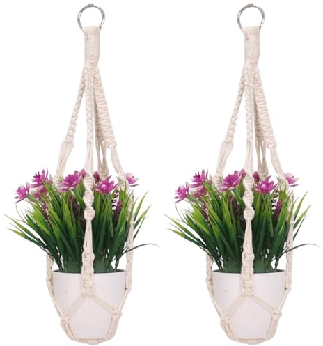 JOYIAL 2 Stück Makramee Hängeampel, Blumenampel Makramee, Baumwollseil für Hängepflanztopf, Baumwollseil Hängeampel, 50cm Pflanzenhänger Innen Pflanzkorb für Innen Außen Decken Balkone Wanddekoration