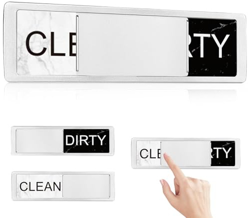 Clean Dirty Dishwasher Magnet Sign, Sliding Clean/Dirty Indicator for Dishwasher, Strong Magnetic Backing with Adhesive Stickers, Easy to Read, Scratch-Free, Stainless Steel for Kitchen or Laundry