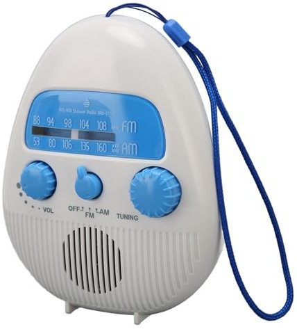 AM FM Shower Radio, Hanging Bathroom Radio Built in Speaker with Rotating Knob, Battery Operated