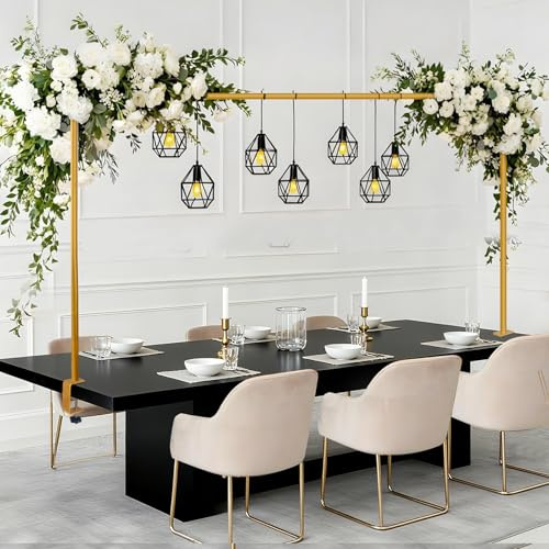 JEBUTU Over The Table Rod Stand with Clamps Adjustable 47-98 Length 30-43 Height Gold Table Arch Stand Hanging for Decoration Flowers Display Wedding Birthday Party Halloween Christmas