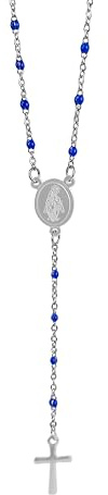Aloha Collana Rosario con Croce Uomo Donna Unisex Acciaio e Perline 45 cm Idea Regalo Gioielli (Blu)
