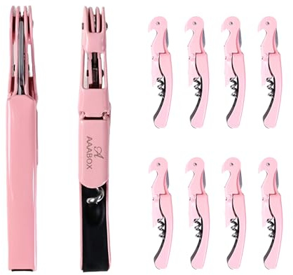 AAABOX Pack of 10 Sacacorchos Profesional Sommelier de Doble Palanca,3 en 1 Abridor de Vino con Espiral de Acero Inoxidable(Rosa)
