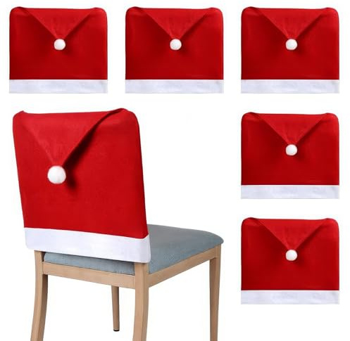 Moshiqgaol 6er Set Stuhlhussen Weihnachten, Weihnachtsstuhlhussen für Stühle, Stuhlabdeckung Weihnachtsstuhl Rückenabdeckung, Weihnachtsdeko Innen, Stuhlhusse Weihnachten, Hussen