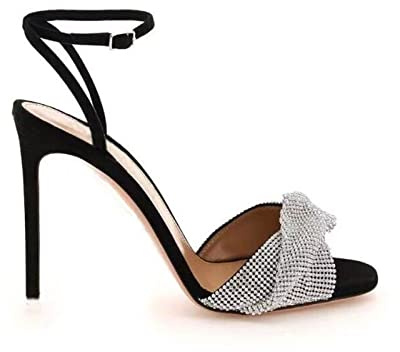 Klackar Öppen tå Temperament Rhinestone Stiletto Strap Sandaler Läder Sandaler med hög klack