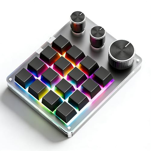Dpofirs Mini Clavier Programmable avec 16 Touches et 3 Boutons, Clavier de Raccourci Bluetooth pour PC, Ordinateurs Portables, Plug & Play, pour Dessin, Contrôle du Volume, Jeux (Black)