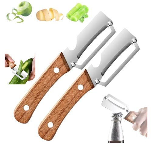 Pelapatate In Legno Anti-Intoppo, Pelaverdure Multifunzionale Per Cucina, Pelino 2-in-1 Multifunzione, Per Cucine Domestiche, Ristoranti E Frutterie(2PCS)