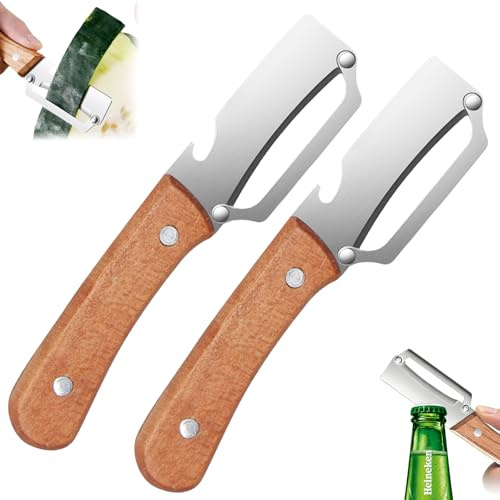 Lot de 2 Éplucheurs Légumes Inox, Économe 2 en 1 avec Décapsuleur, Éplucheur Multifonction pour Pommes de Terre, Tomates, Pommes, Courge