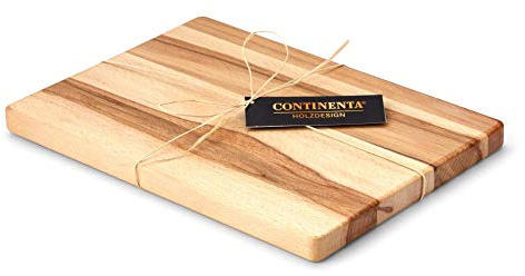 Continenta Schneidebrett aus Buche Kernholz, Tranchierbrett in Profi Qualität, mit Bast-Verzierung optimaler Geschenkartikel, Größe: 30 x 21,5 x 2 cm