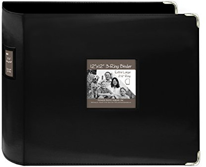 Pioneer T12JF-BK 12-Inch by 12-Inch Sewn Leatherette 3-Ring Binder, Black